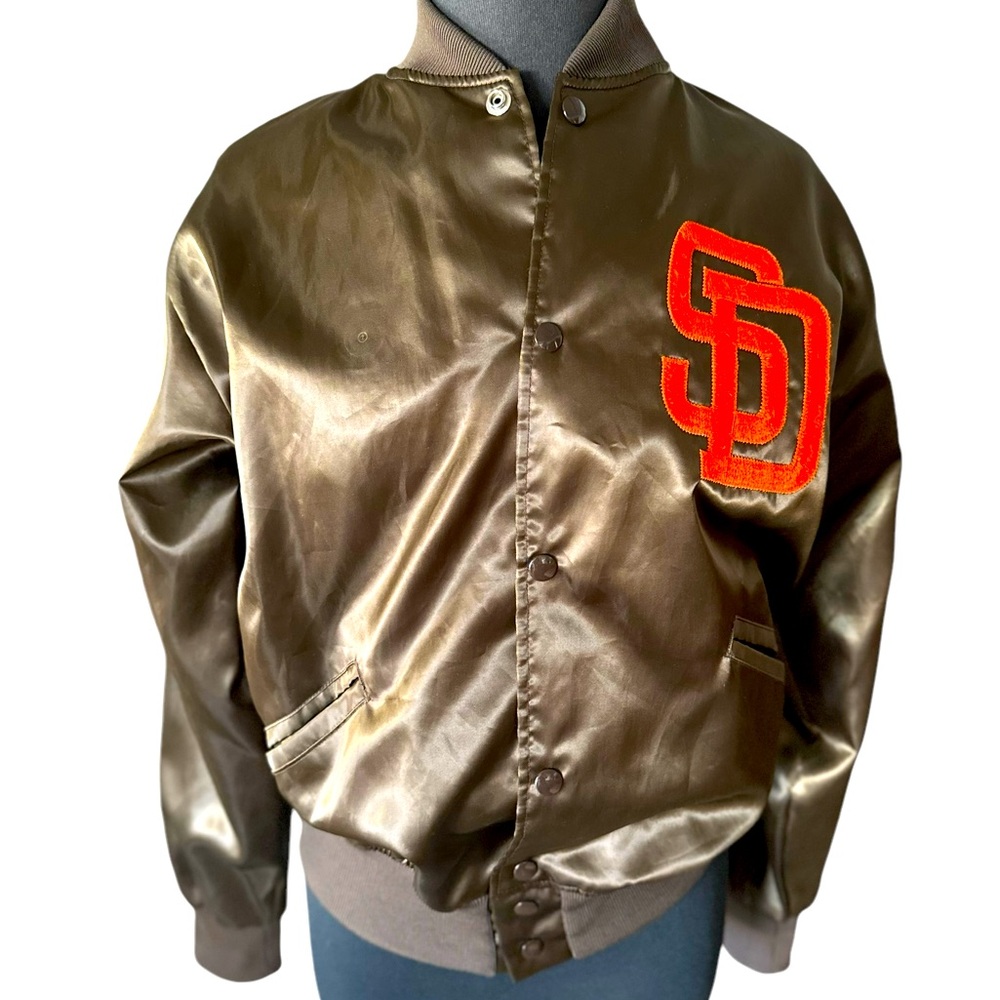 VTG FELCRO SAN DEIGO PADRES BROWN SATIN BOMBER JACKET